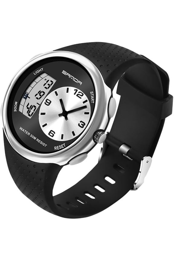 Cool Watches for Men Unique Unusual Different Designer Watch Dual Time Zone Analog Digital Young Mens Wristwatch Waterproof