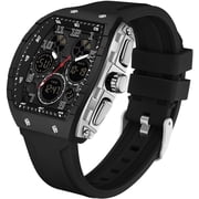 Findtime Designer Watches for Men Causal Quartz Dress Wrist Watch Unique Rectangle Dial White Wristwatch with Digital Analog Dual Time Display Countdown