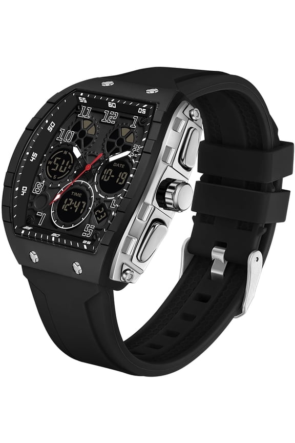 Designer Watches for Men Causal Quartz Dress Wrist Watch Unique Rectangle Dial White Wristwatch with Digital Analog Dual Time Display Countdown