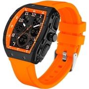 Findtime Designer Watches for Men Causal Quartz Dress Wrist Watch Unique Rectangle Dial White Wristwatch with Digital Analog Dual Time Display Countdown