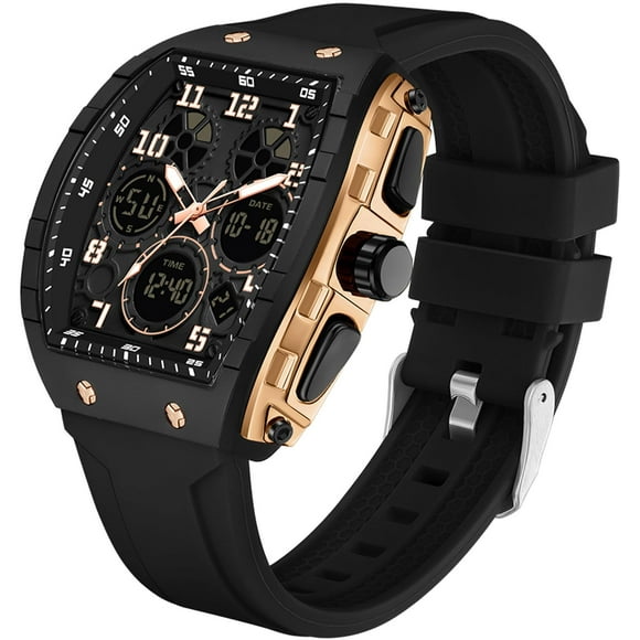 Findtime Designer Watches for Men Causal Quartz Dress Wrist Watch Unique Rectangle Dial White Wristwatch with Digital Analog Dual Time Display Countdown