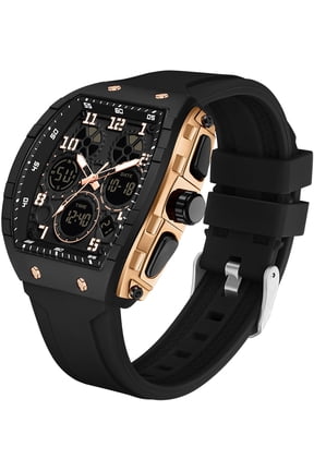 Designer Watches for Men Causal Quartz Dress Wrist Watch Unique Rectangle Dial White Wristwatch with Digital Analog Dual Time Display Countdown
