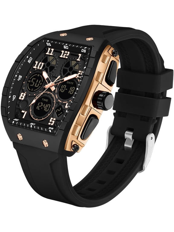 Designer Watches for Men Causal Quartz Dress Wrist Watch Unique Rectangle Dial White Wristwatch with Digital Analog Dual Time Display Countdown