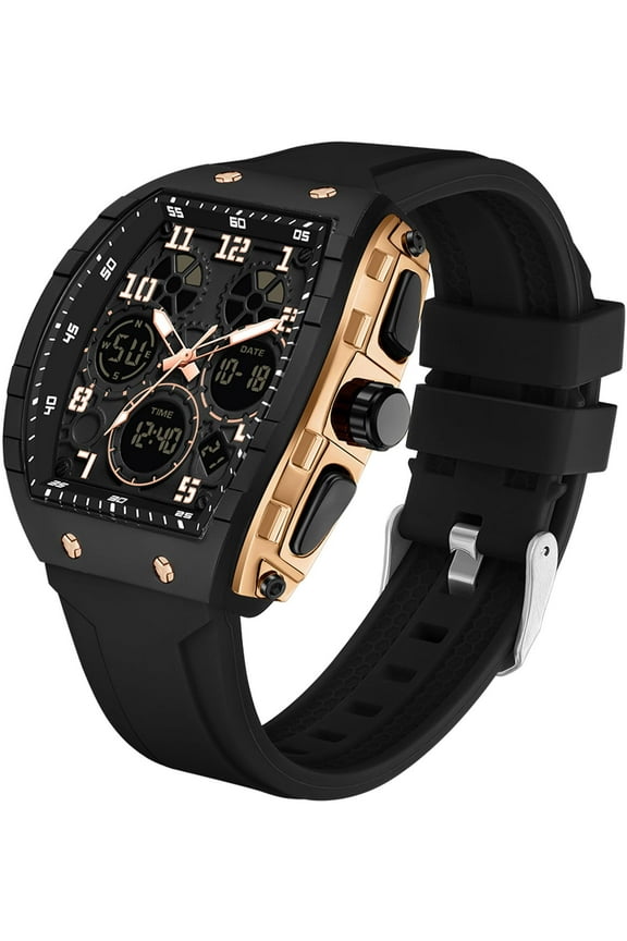 Designer Watches for Men Causal Quartz Dress Wrist Watch Unique Rectangle Dial White Wristwatch with Digital Analog Dual Time Display Countdown