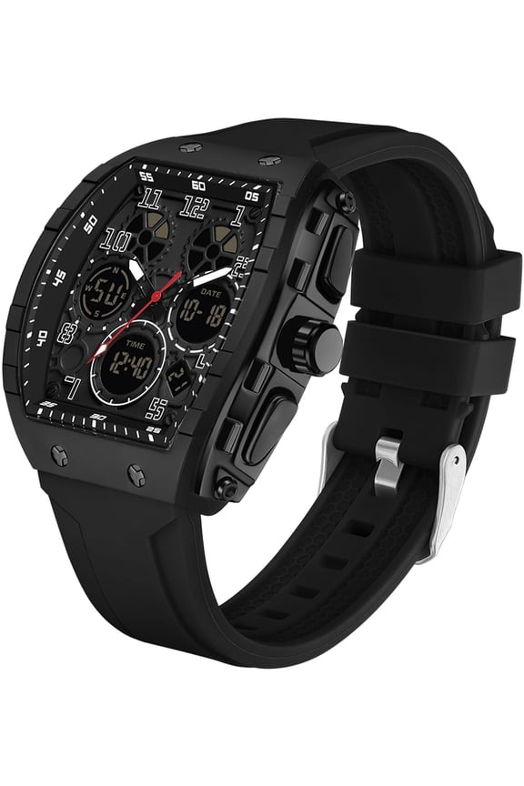 Designer Watches for Men Causal Quartz Dress Wrist Watch Unique Rectangle Dial White Wristwatch with Digital Analog Dual Time Display Countdown