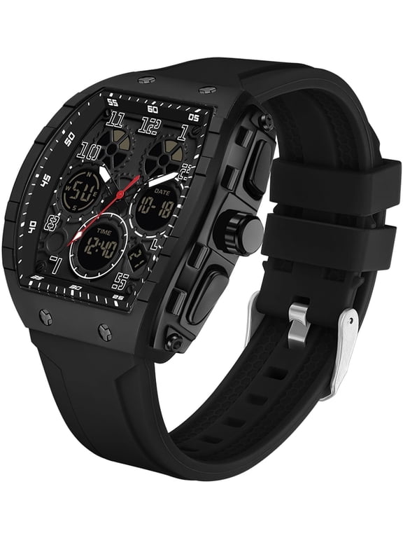 Designer Watches for Men Causal Quartz Dress Wrist Watch Unique Rectangle Dial White Wristwatch with Digital Analog Dual Time Display Countdown