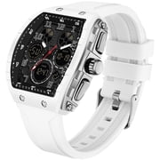 Findtime Designer Watches for Men Causal Quartz Dress Wrist Watch Unique Rectangle Dial White Wristwatch with Digital Analog Dual Time Display Countdown