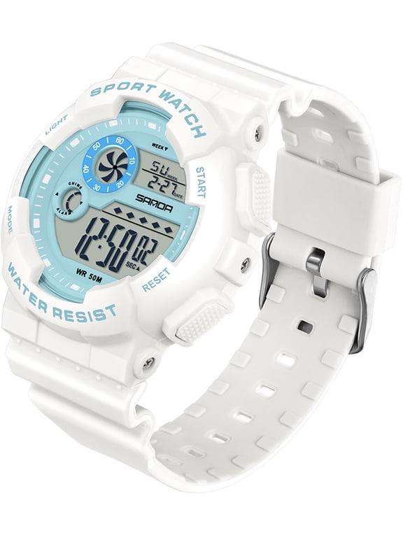 Digital Watch Womens Sport Waterproof White Wrist Watches for Women with Alarm Stopwatch Hourly Chime LED Display 12H/24H Calendar