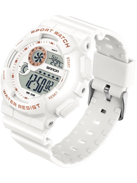 Digital Watch Womens Sport Waterproof White Wrist Watches for Women with Alarm Stopwatch Hourly Chime LED Display 12H/24H Calendar