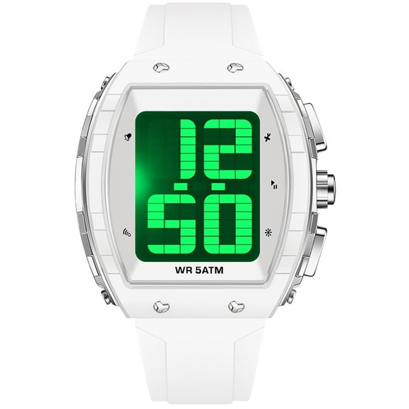 Findtime Digital Watches for Elderly Men Large Face Voice Talking White Watch with English Speaking LED Backlight Big Number Easy to Read Timer Alarm Waterproof