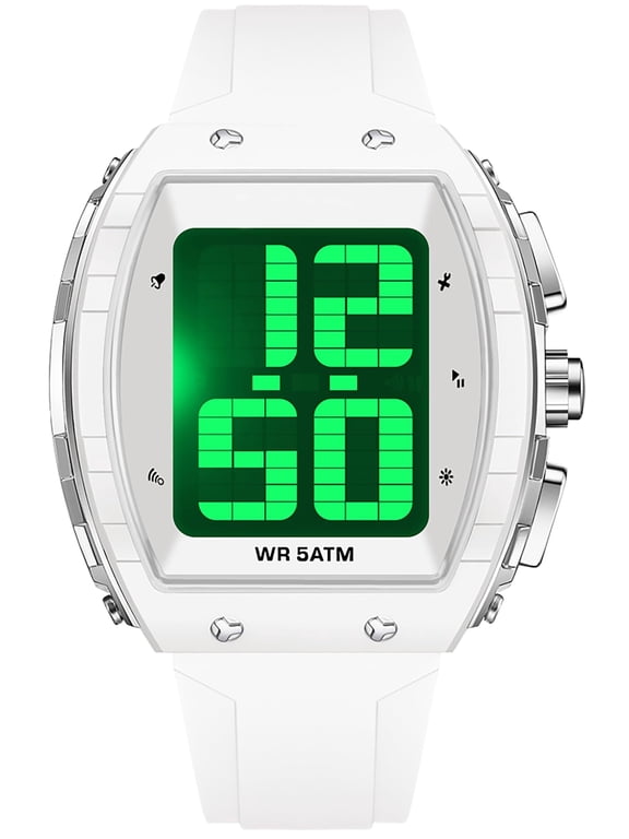 Digital Watches for Elderly Men Large Face Voice Talking White Watch with English Speaking LED Backlight Big Number Easy to Read Timer Alarm Waterproof