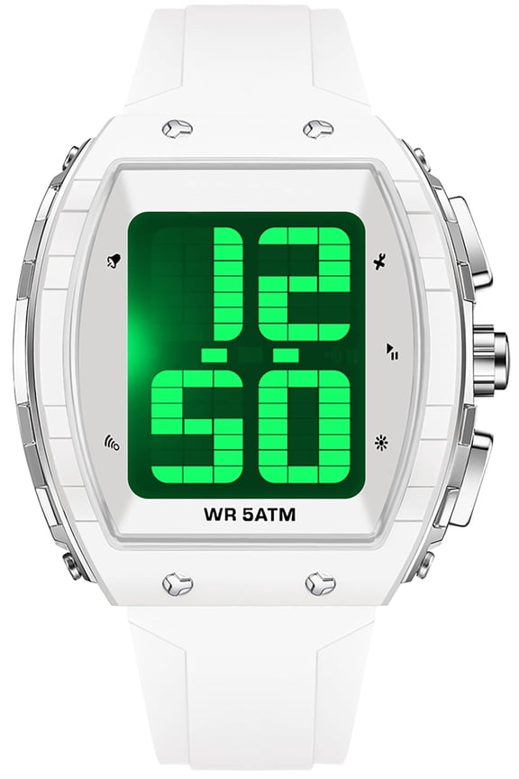 Digital Watches for Elderly Men Large Face Voice Talking White Watch with English Speaking LED Backlight Big Number Easy to Read Timer Alarm Waterproof