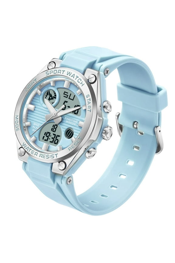 Ladies Sport Digital Watches Wrist Watch for Women with Waterproof Dual Time Date Luminous Back Light Week Alarm Stopwatch Count Down White Black Blue Green