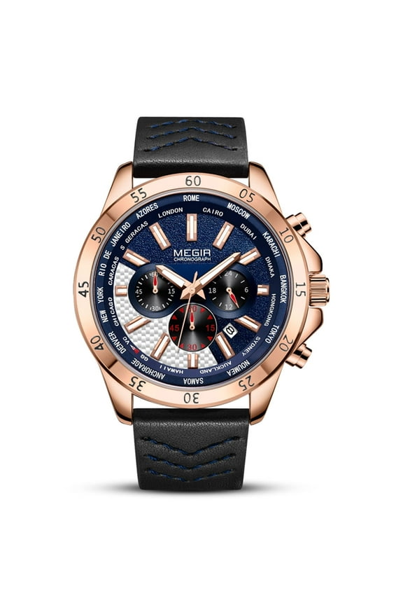 Men's Analog Business Quartz Chronograph Watch with Stylish Black Leather Strap Big Face for Sports Watch