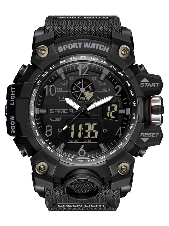 Mens Sport Watch Waterproof Watches Military Tactical Watch Outdoor Digital Watch Big Face Alarm Stopwatch LED Analog Watch for Men