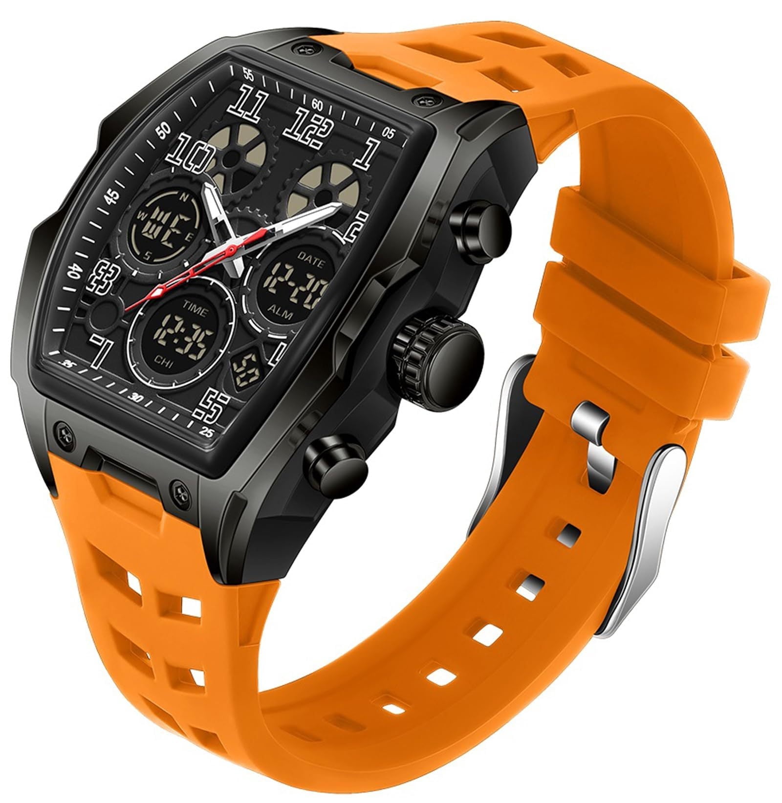 Findtime Mens Watches Square Rectangle Dial Watch for Men Waterproof White Relojes para Hombres Punk Cool Design Chronograph Luminous Silicon Strap