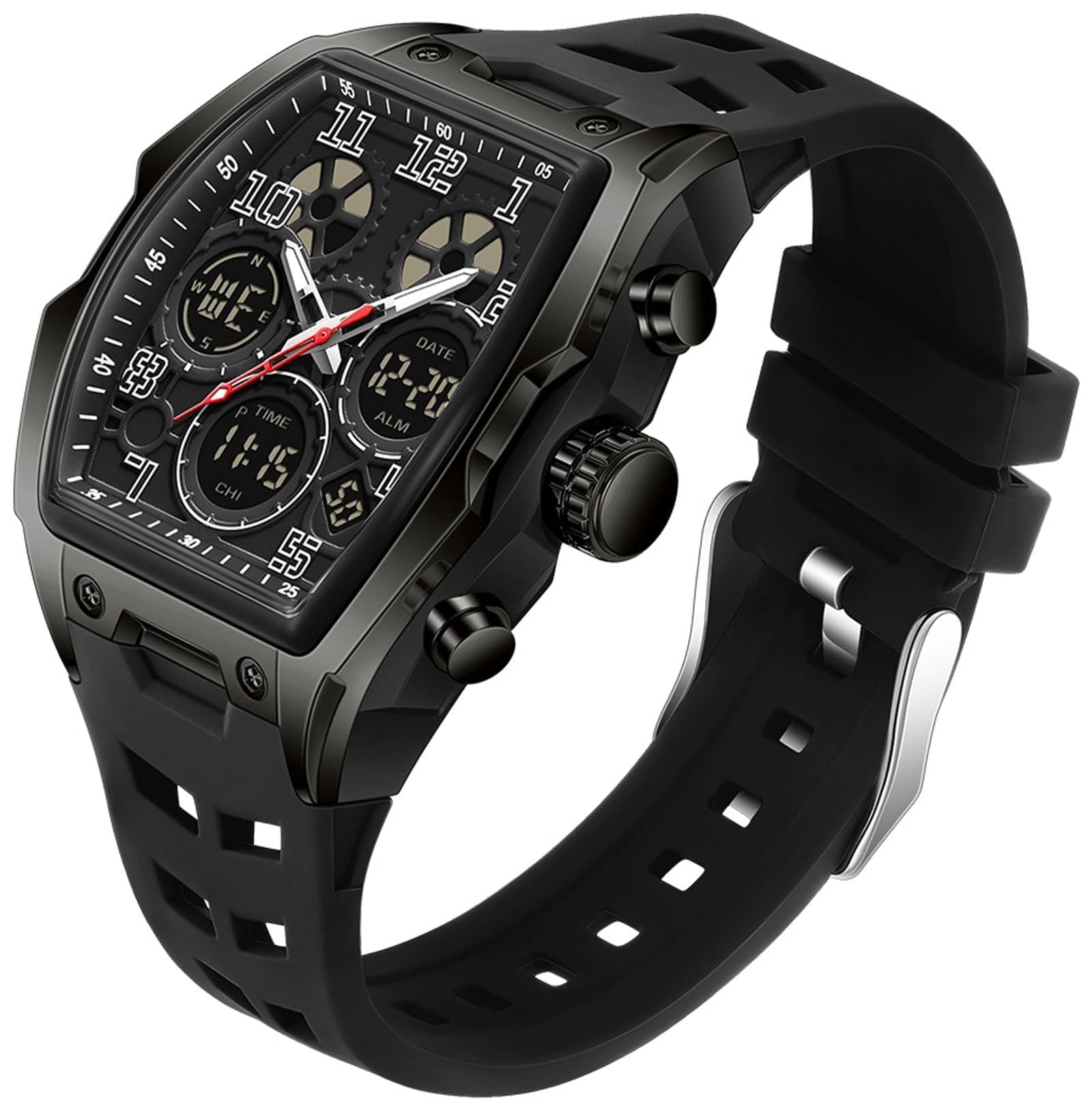 Findtime Mens Watches Square Rectangle Dial Watch for Men Waterproof White Relojes para Hombres Punk Cool Design Chronograph Luminous Silicon Strap