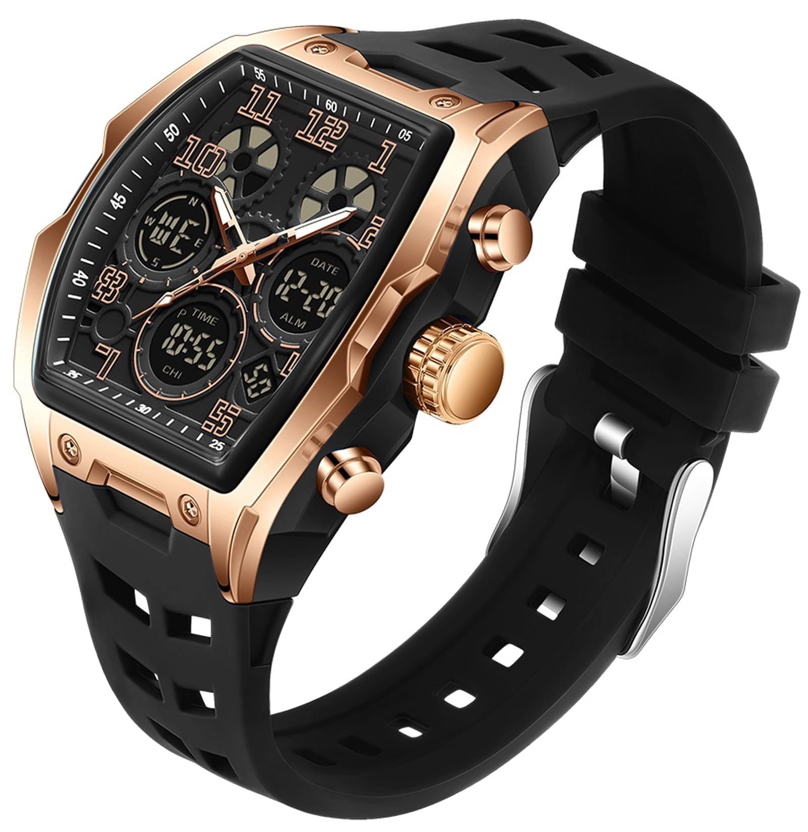 Findtime Mens Watches Square Rectangle Dial Watch for Men Waterproof White Relojes para Hombres Punk Cool Design Chronograph Luminous Silicon Strap
