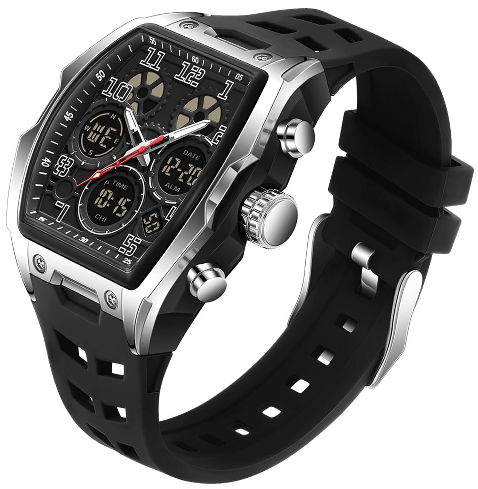 Findtime Mens Watches Square Rectangle Dial Watch for Men Waterproof White Relojes para Hombres Punk Cool Design Chronograph Luminous Silicon Strap