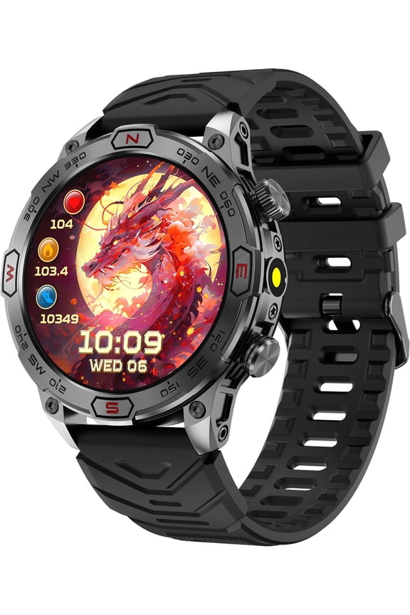 Outdoor Smartwatch for Men 1.43-inch AMOLED Touch Screen Running Watch for Men Military Watch Sports Watch for Men Compass altimeter Barometer Fitness Tracker