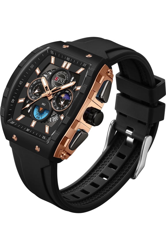 Watches for Men Unique Tonneau Mens Watches Second Hand Sport Military Big Face Chronograph Analog Quartz Watch