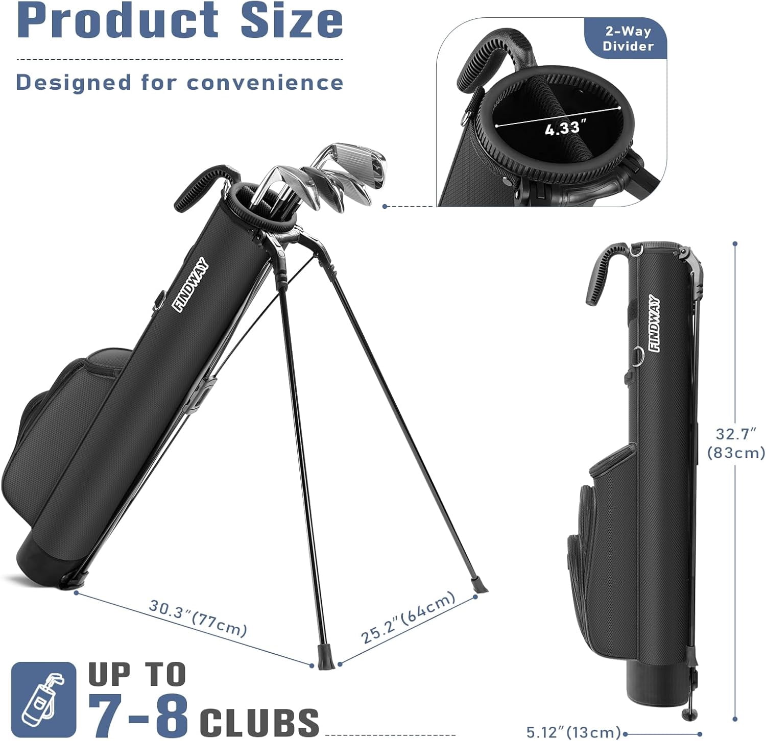 Findway Golf Stand Bag Lightweight Sunday Carry Bag with 3 Pockets for Driving Range Par 3 Executive Courses