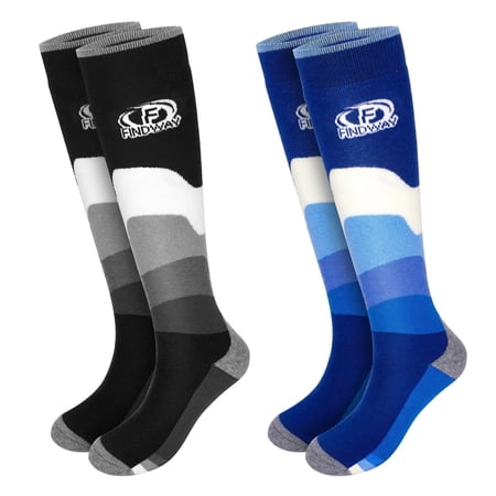 Findway Ski Socks, 2 Packs Merino Wool Snowboard Socks for Men & Women, Non Slip Snow Socks for Skiing, Winter Outdoor Sports