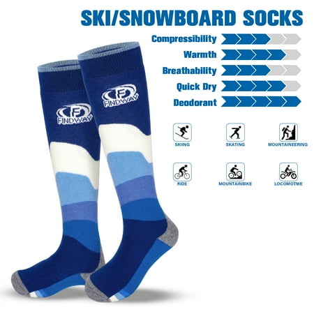 Findway Ski Socks, 2 Packs Merino Wool Snowboard Socks for Men & Women