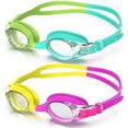 thumbnail image 1 of Findway kids Swim Goggles, 2 Pack kids Swimming Sport Glasses Youth Girls Boys for Age 4-16 , Yellow Pink & Green Blue, 1 of 7