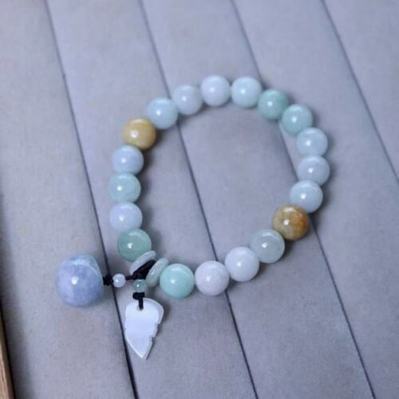 Fine 100% Natural Jade Jadeite Women Buddha Beads Bracelet