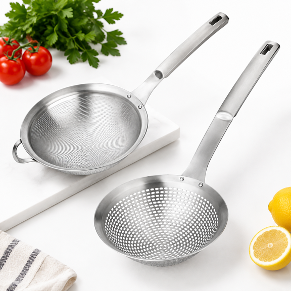 Fine 304 Stainless Steel 2-Piece Food Strainer and Slotted Colander Set