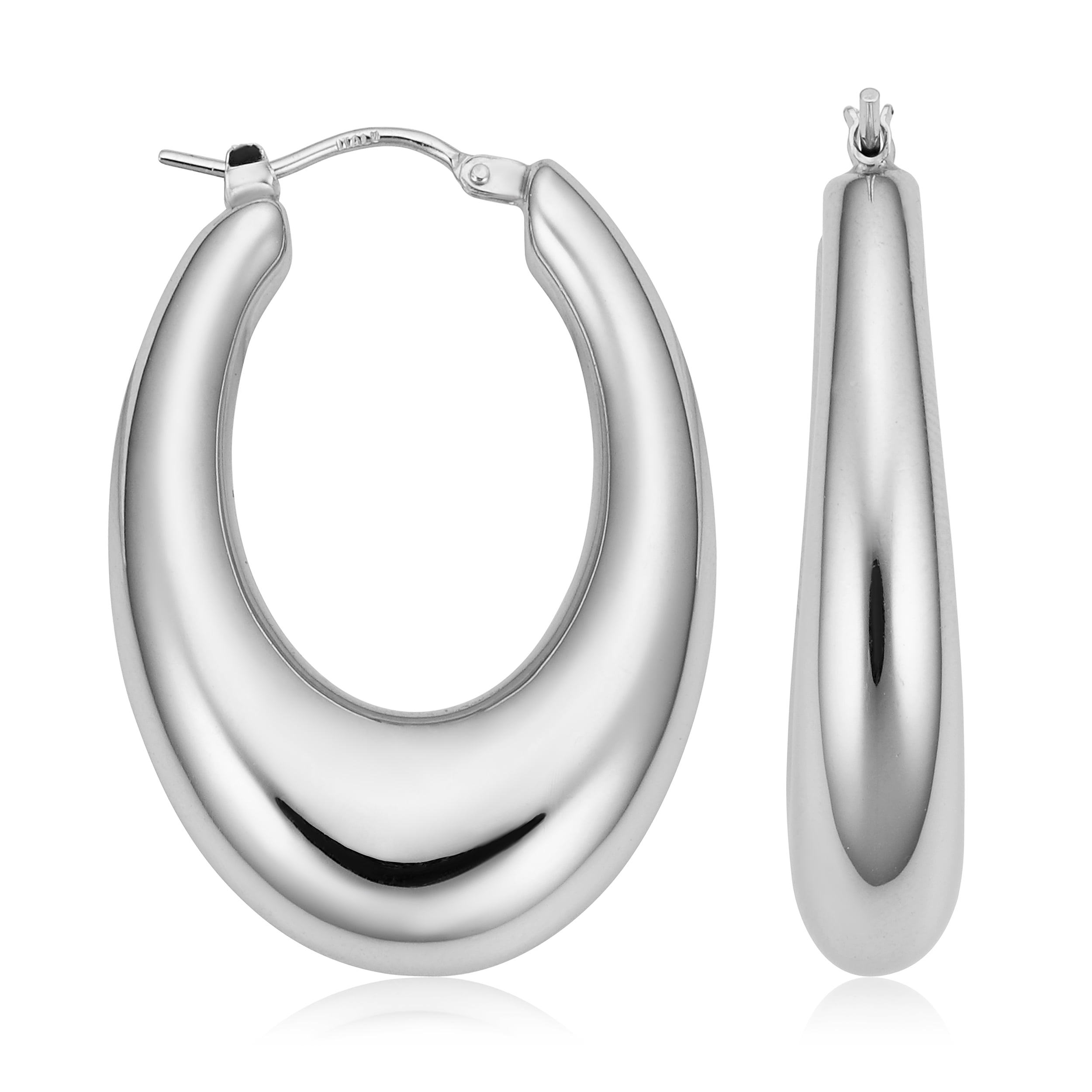 ☆ENGBROX☆ silver925 flat oval hoop earring EBEA25004SV KoolJewelry Fine 925 Sterling Silver Graduated Electroform