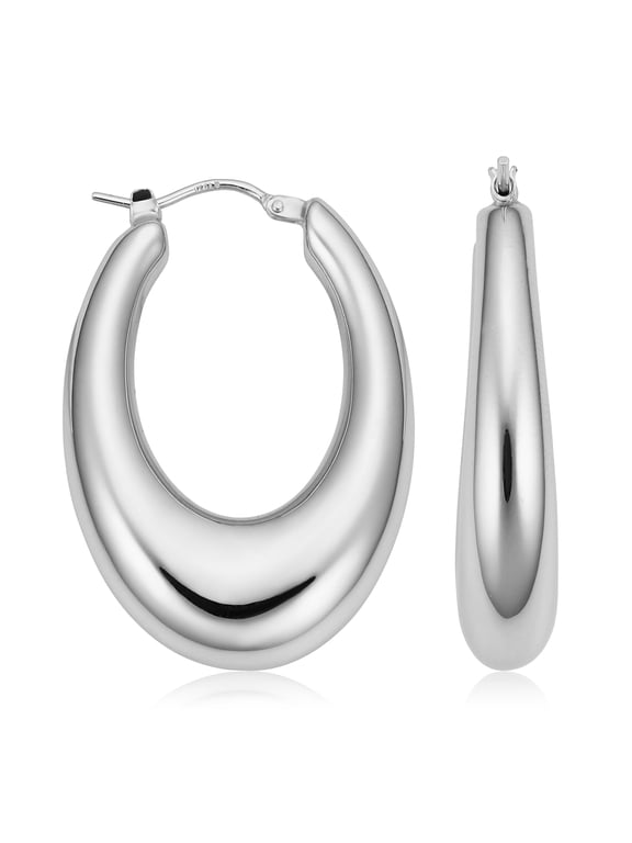 KoolJewelry Fine 925 Sterling Silver Graduated Electroform Oval Hoop Earrings (14 mm inner diameter)