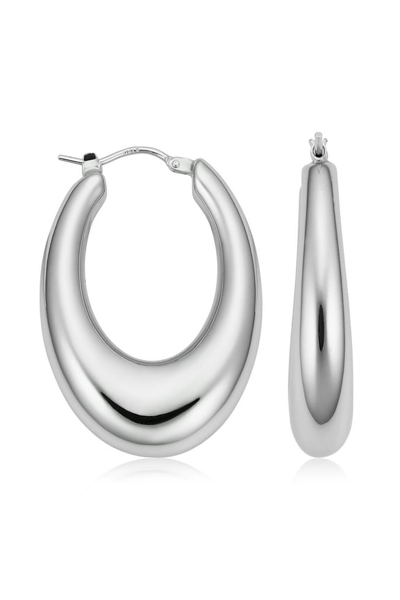KoolJewelry Fine 925 Sterling Silver Graduated Electroform Oval Hoop Earrings (14 mm inner diameter)