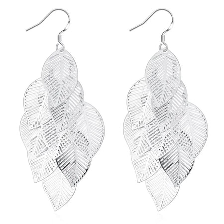 Fine 925 Sterling Silver Tassel Layered Leaves Drop Earrings for Woman fashion party Trendsetter wedding Earrings Holiday gift