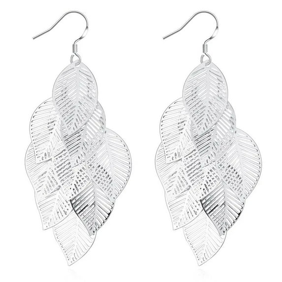 Fine 925 Sterling Silver Tassel Layered Leaves Drop Earrings for Woman fashion party Trendsetter wedding Earrings Holiday gift