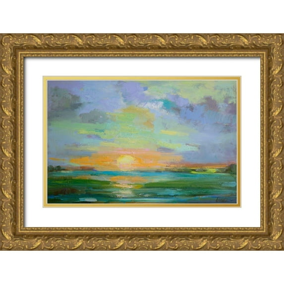 Fine, Alexi 32x22 Gold Ornate Wood Framed with Double Matting Museum Art Print Titled - Sherbert Sunset