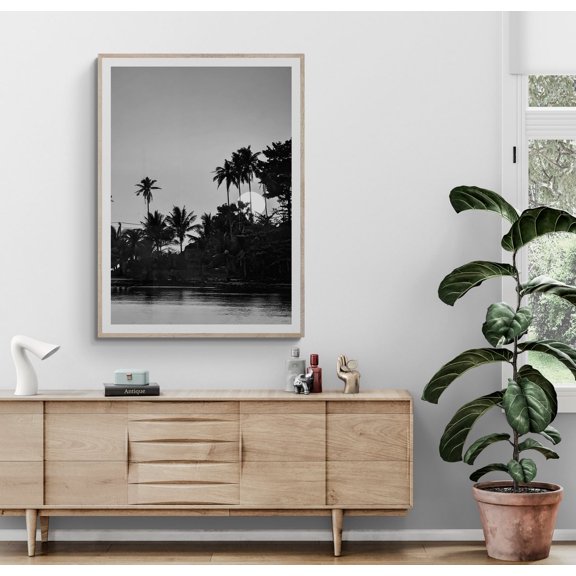 Fine Art Black and White Tropical Beach Sunset Print - Fine Art Photography - Palm Trees and Ocean View Wall Decor, Poster Only