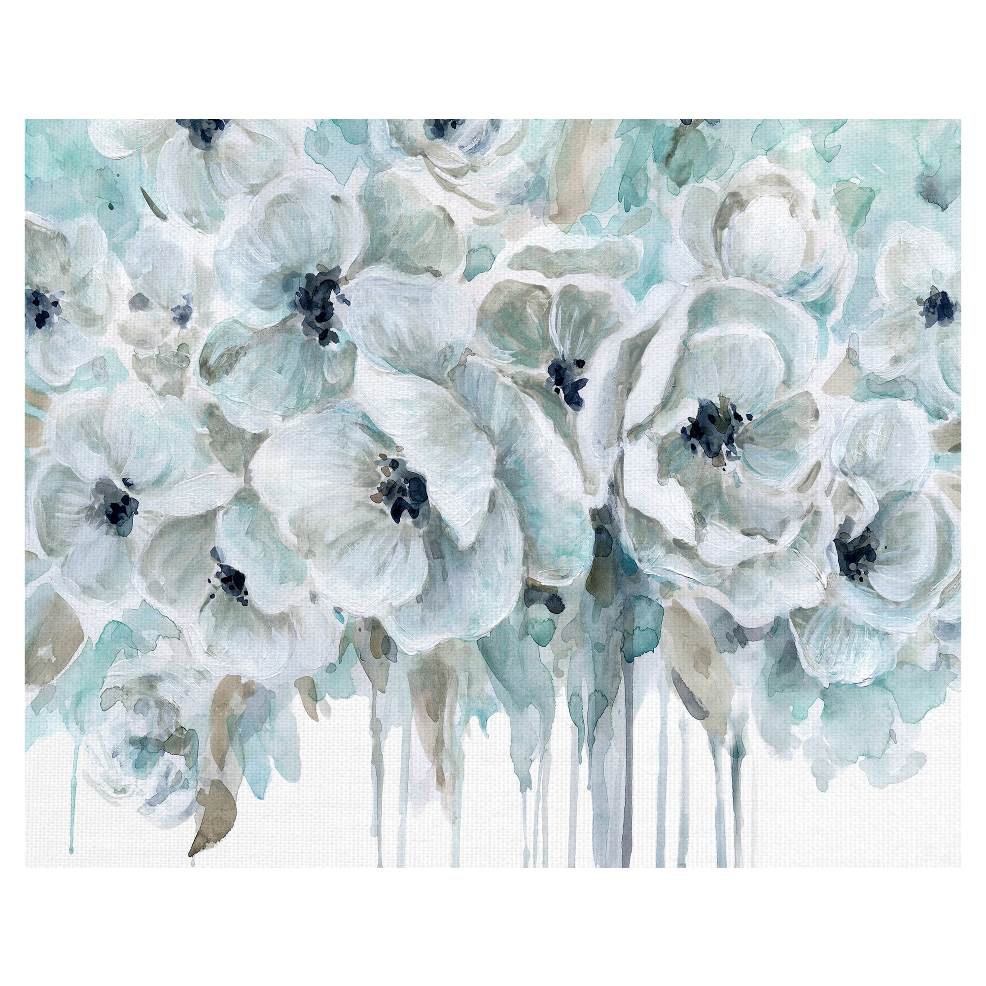 Teal and White Floral Canvas Art Print for Kids Room