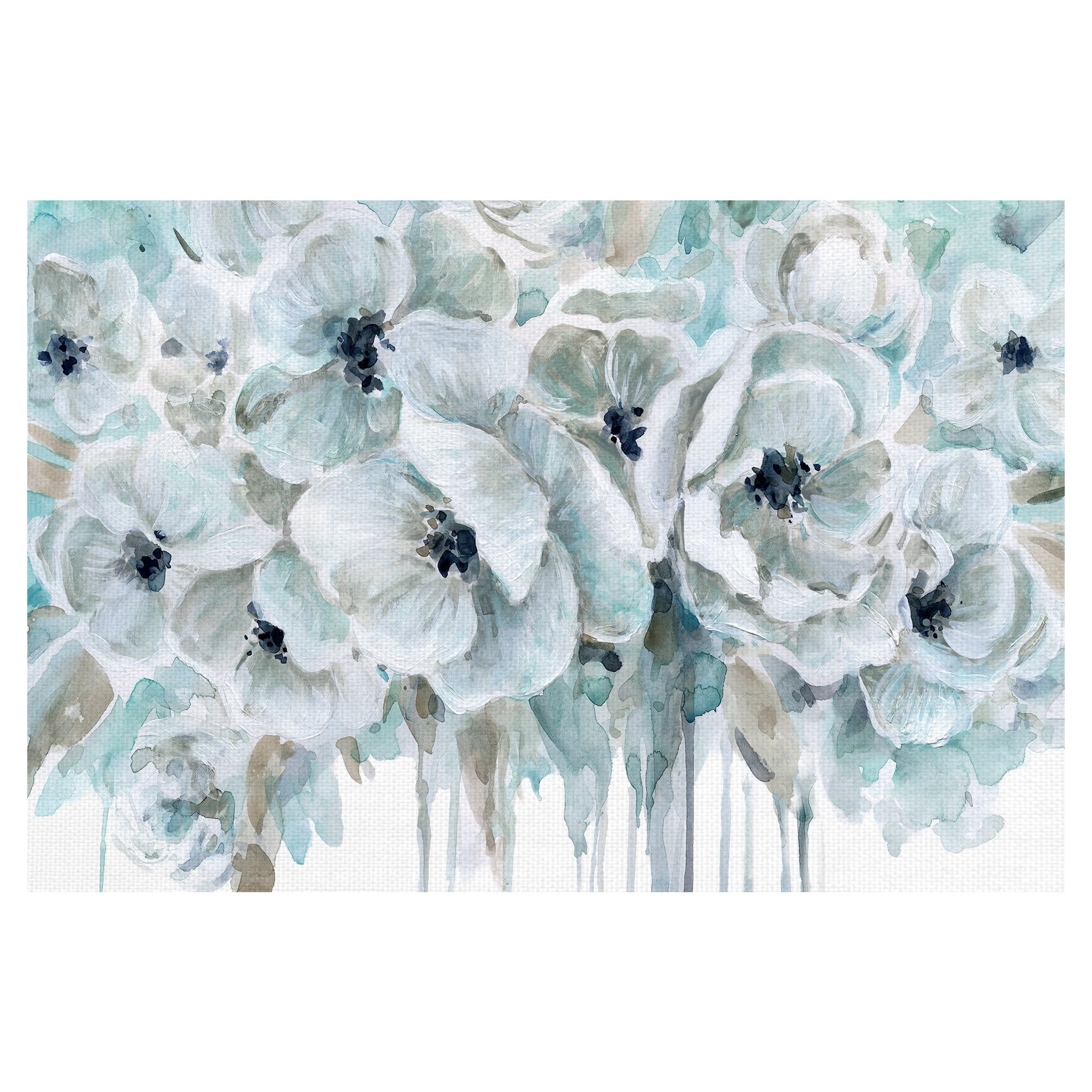 Teal and White Floral Canvas Art for Kids Room