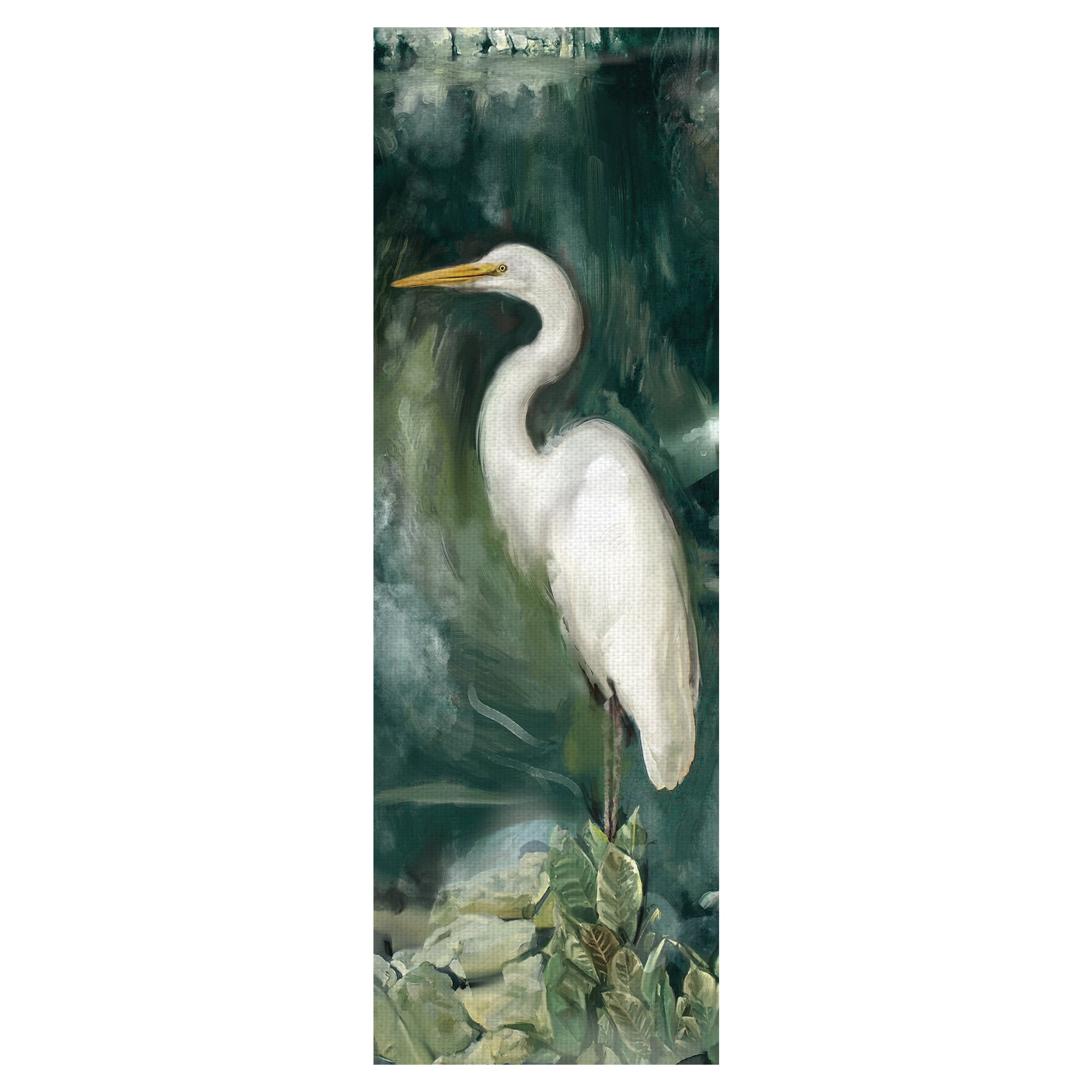 Large White Egret on Tropical Green Canvas Art Print