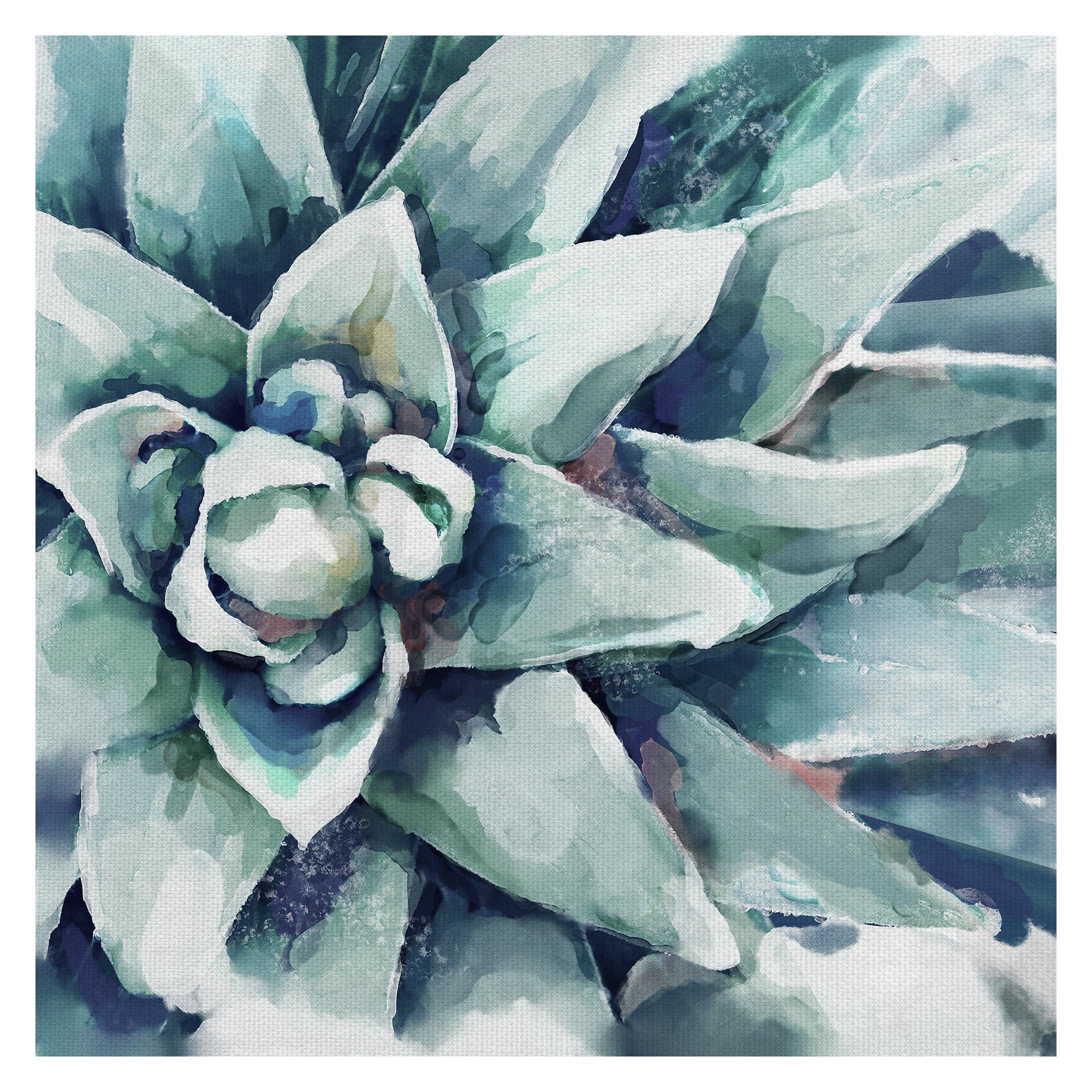 Fine Art Canvas Watercolor Succulent Bloom Square Blue by Studio Arts Canvas Art Print