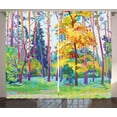 thumbnail image 1 of Ambesonne Fine Art Curtains 2 Panel Set, Spring Forest Painting, 108" x 63", Multicolor, 1 of 3