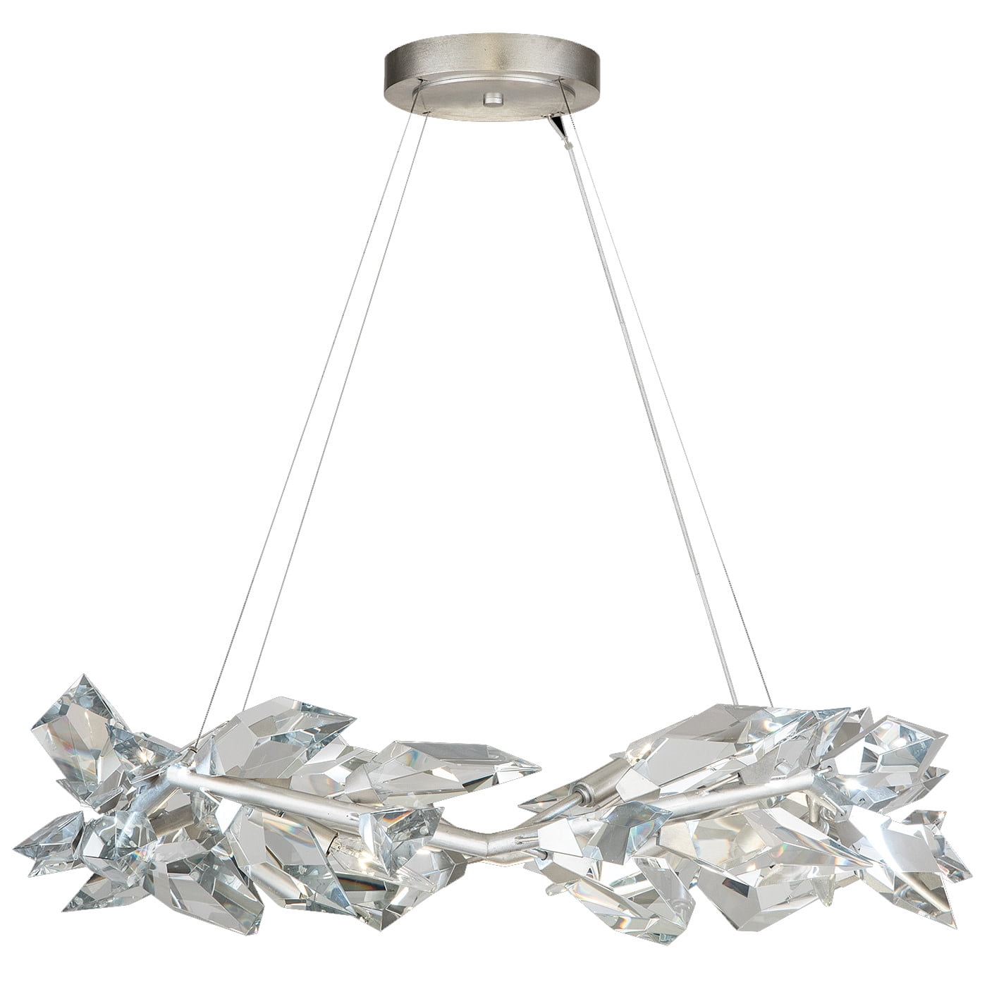 Foret 34" Silver Leafed Round Chandelier with Faceted Crystal Leaves