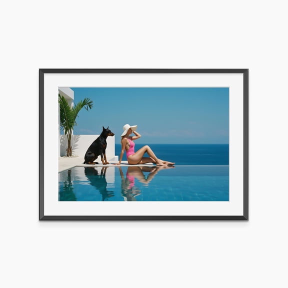 Fine Art Photography Infinity Pool Doberman Pinscher Living Room Aesthetic Decor Museum Quality, Unframed Poster