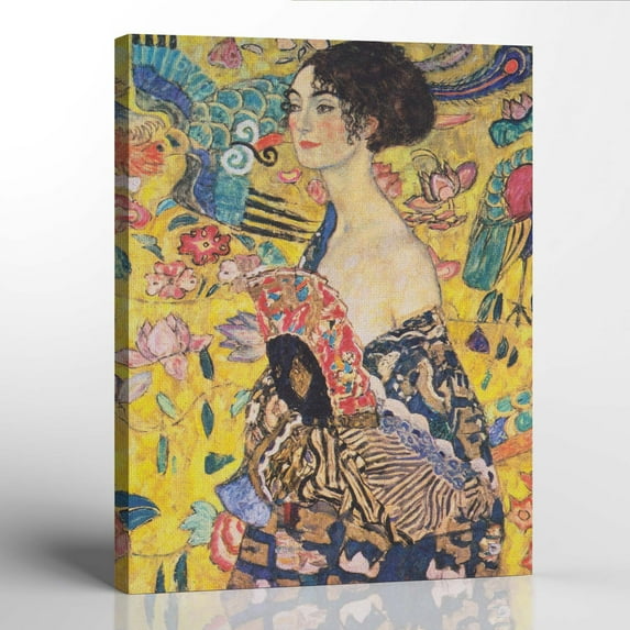 Fine Art Prints, Klimt Wall Art, Gustave Klimt Prints, Lady With A Fan Canvas Print, Fine Art Oil Paintings, Ready To Hang for Living Room Home Wall Décor 16x20