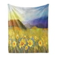 thumbnail image 1 of Fine Art Soft Flannel Fleece Blanket, Daisy Flower Blossom Meadow Painting with Hills Sunset Spring Season Foliage Image, Cozy Plush for Indoor and Outdoor Use, 60" x 80", Multicolor, by Ambesonne, 1 of 6