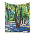 thumbnail image 1 of Fine Art Soft Flannel Fleece Blanket, Forest with Trees Vibrant Toned Leaves Digital Colored Woodland Exotic Style Print, Cozy Plush for Indoor and Outdoor Use, 50" x 60", Multicolor, by Ambesonne, 1 of 5