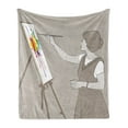 thumbnail image 1 of Fine Art Soft Flannel Fleece Blanket, Lady Painting onto Canvas Colorful Paint Splashes Artist Performing, Cozy Plush for Indoor and Outdoor Use, 50" x 60", Dark Eggshell Multicolor, by Ambesonne, 1 of 5