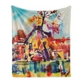 thumbnail image 1 of Fine Art Soft Flannel Fleece Blanket, Paintbrush Abstract Countryside Village with Blurry Color Effects Rural Landscape, Cozy Plush for Indoor and Outdoor Use, 70" x 90", Multicolor, by Ambesonne, 1 of 6